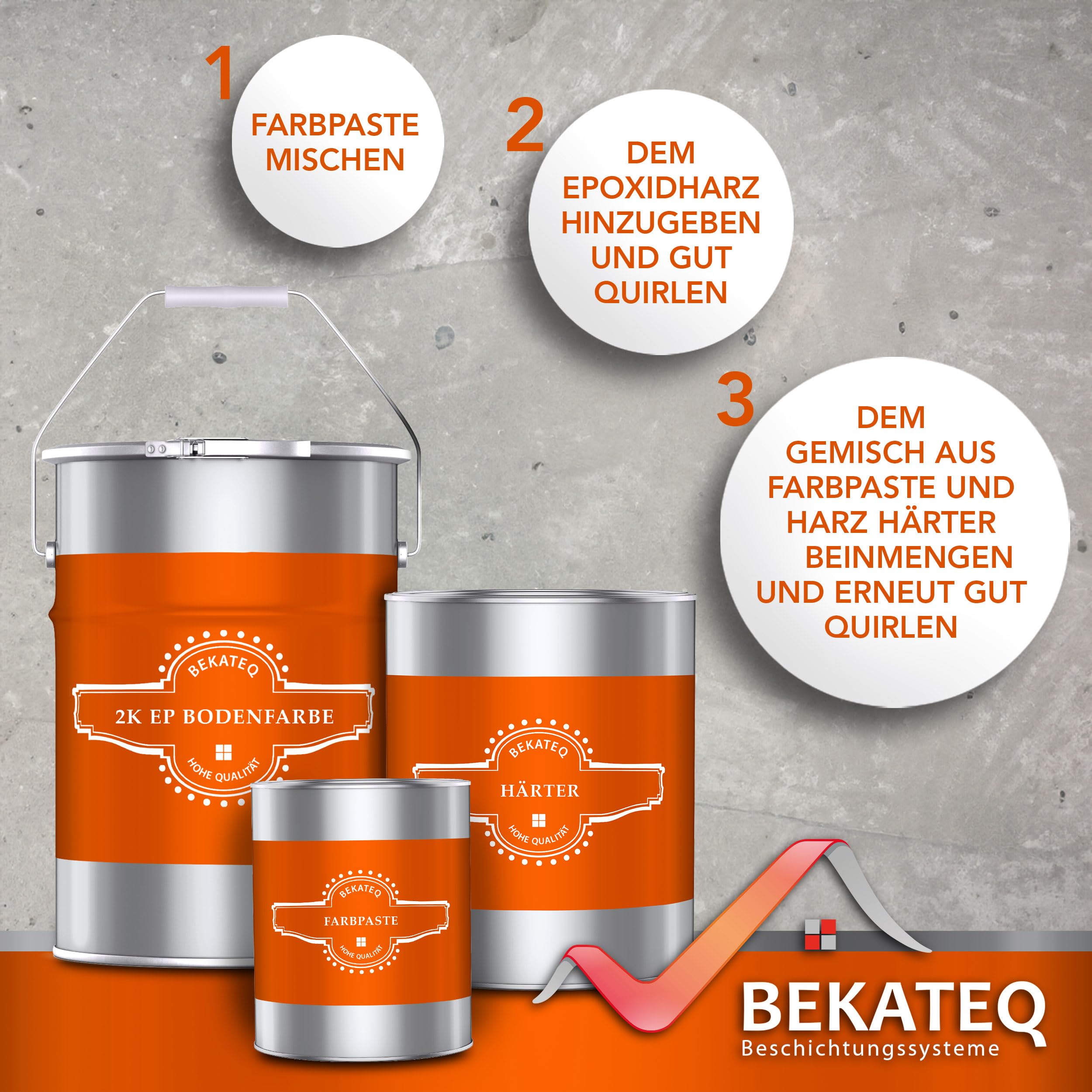 BEKATEQ 2K Epoxidharz Silbergrau 5KG I Bodenbeschichtung UV-optimiert, Selbstentlüftend, Geruchsarm, Betonfarbe für außen & innen I Bodenfarbe für Garagenboden, Werkstatt- & Industrieboden BE-702