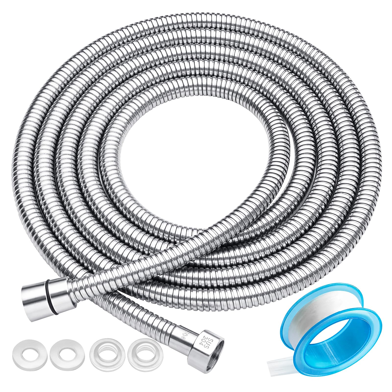 Shower Hose 48 Inch / 59 Inch - High Pressure Explosion Proof Silicone Hose For Bidet Sprayer, Handheld Shower (Silvery-Silicone)
