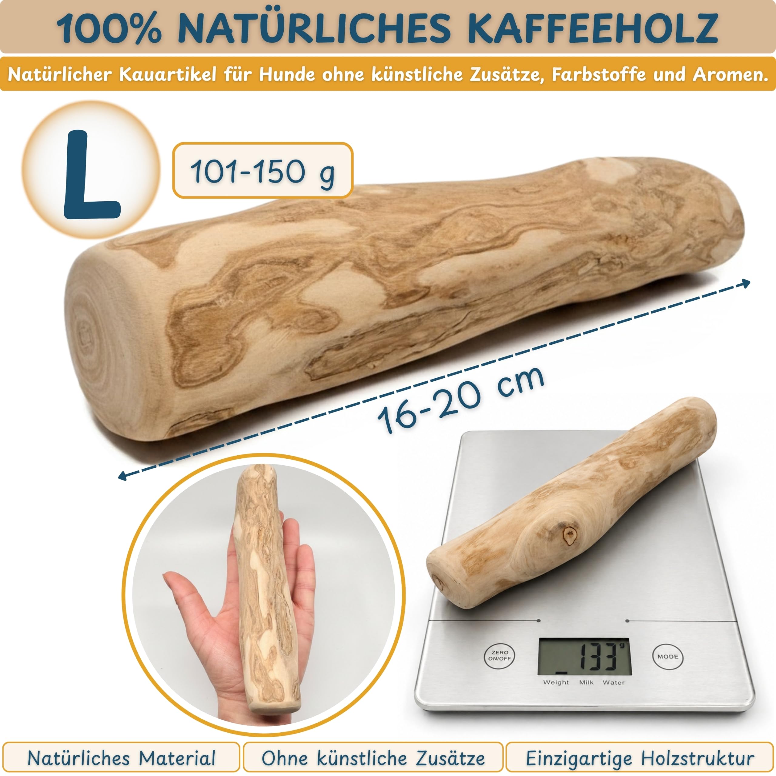 Wildeers Kaffeeholz für Hunde bis 15 kg, 3 Stück je 16-20 cm, Größe L