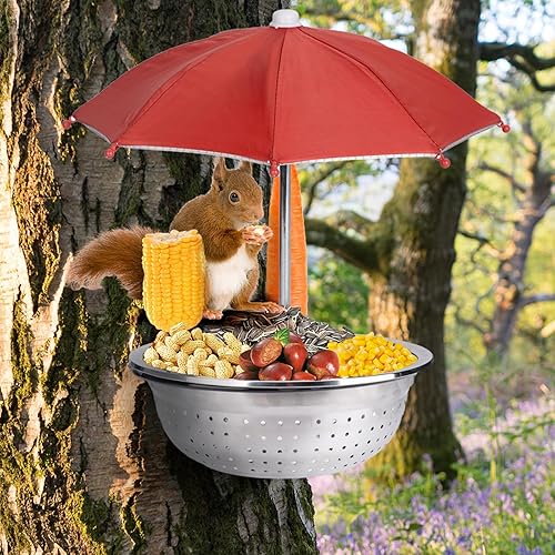 DEALSGOGO Comederos extraíbles para ardillas para exteriores, alimentador de ardillas de metal para alimentar maíz, regalos de ardilla, fácil de