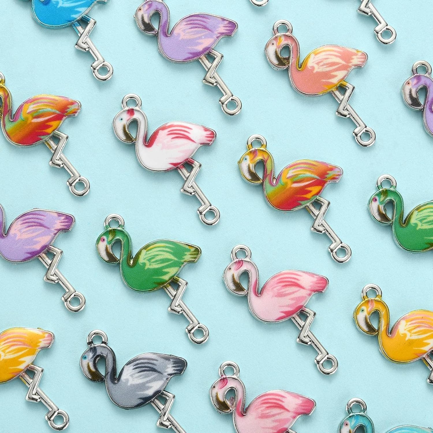 DanLingJewelry 50Pcs Random Color Coral Flamingo Enamel Charms Mini Flamingo Animal Dangle Charms for Jewelry Making Necklace DIY Crafts - Image 5