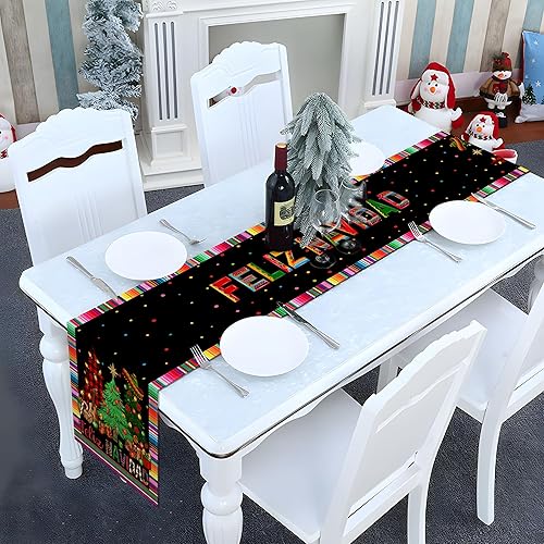 Miniatura 10 de Nepnuser Feliz Navidad Camino de mesa mexicano Navidad invierno fiesta decoración del hogar, cocina, comedor (patrón B, 13 x 90 pulgadas)