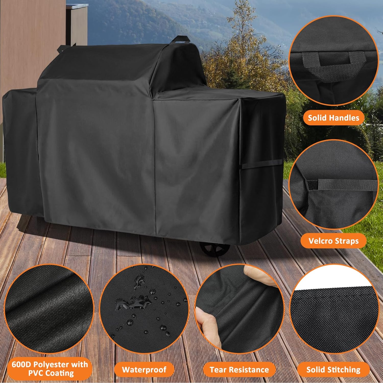 Grill Cover for Traeger Woodridge Pro Grill & Woodridge Elite Grill, 600D Heavy Duty Waterproof Full Length Cover, BAC776 for Traeger TFB97JLH TFC97XLH, Outdoor Pellet Grill Accessory