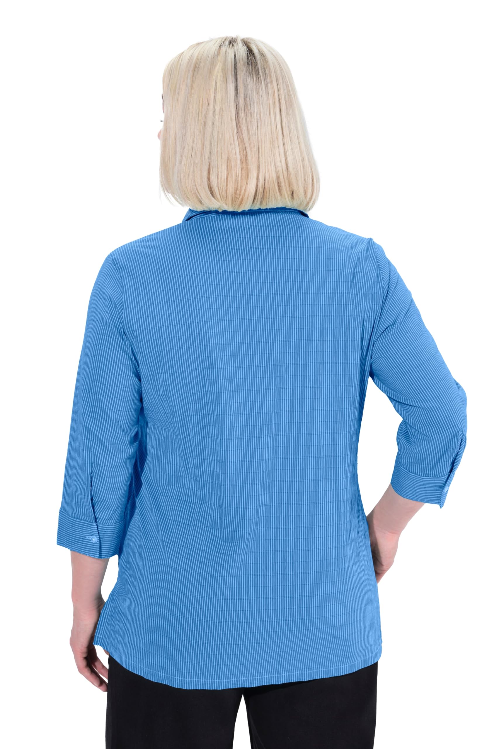 Ulla Popken Blusa con Increspatura a Bolle, Righe, Collo da Camicia e Maniche a 3/4 797458