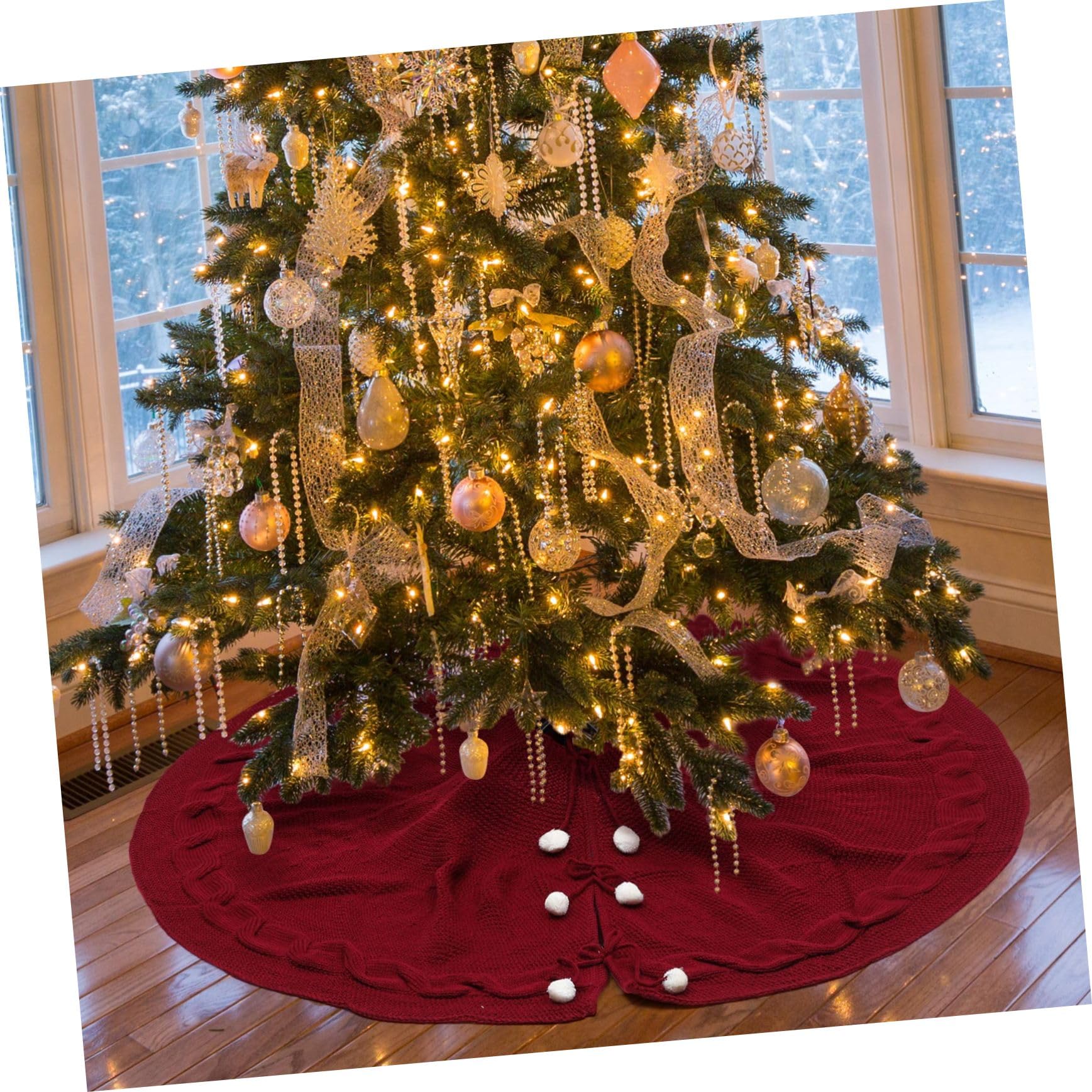 Abaodam Schürze zum Abdecken 120cm Weihnachtsbaum aus Vliesstoff in Rot mit Kreativer Funktion für Festliche in Hotels und Zählern