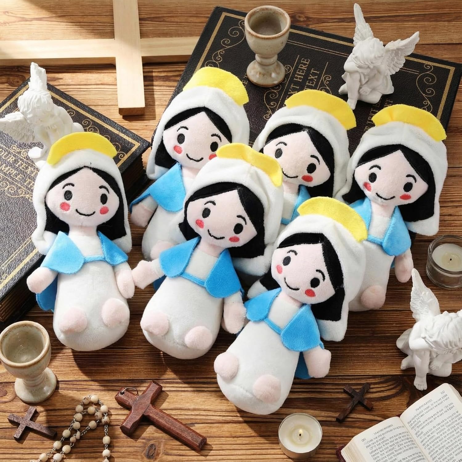 Soulchen 6 Pcs 7.5'' Virgin Mary Plush Christian Gift Stuffed Virgin Mary Plushie with Keychain Savior Plush Religious Figure Easter Gifts for Baptism Gift Easter Egg Filler Party Favors