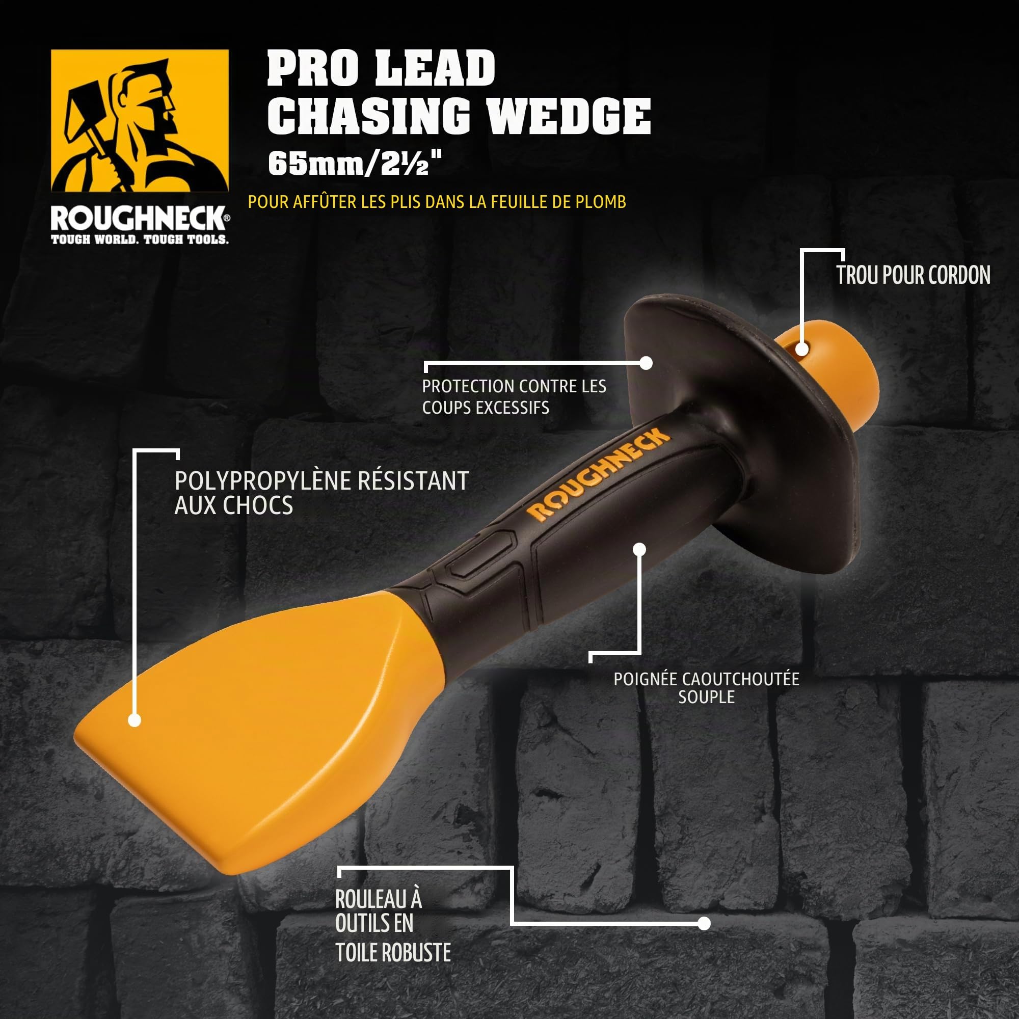 Coin à rainurer Roughneck Pro – Outil de toiture pour l'affûtage des plis dans le plomb, le cuivre, le zinc et l'aluminium (65 mm / 2½")