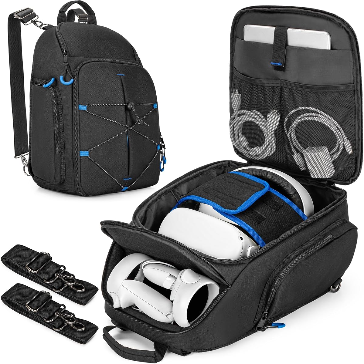 PGmoon Carrying Case Compatible with Oculus Meta Quest 2/Quest 3/Quest 3S | Travel Storage Bag Backpack with Separate Room for Touch Controllers and Multi-Pockets (Patent Design)