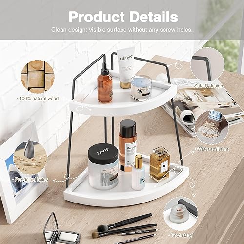 Miniatura 7 de Forbena Organizador esquinero de baño, soporte de esquina de fregadero de 2 niveles para encimera de cocina, estación organizadora de barra de café