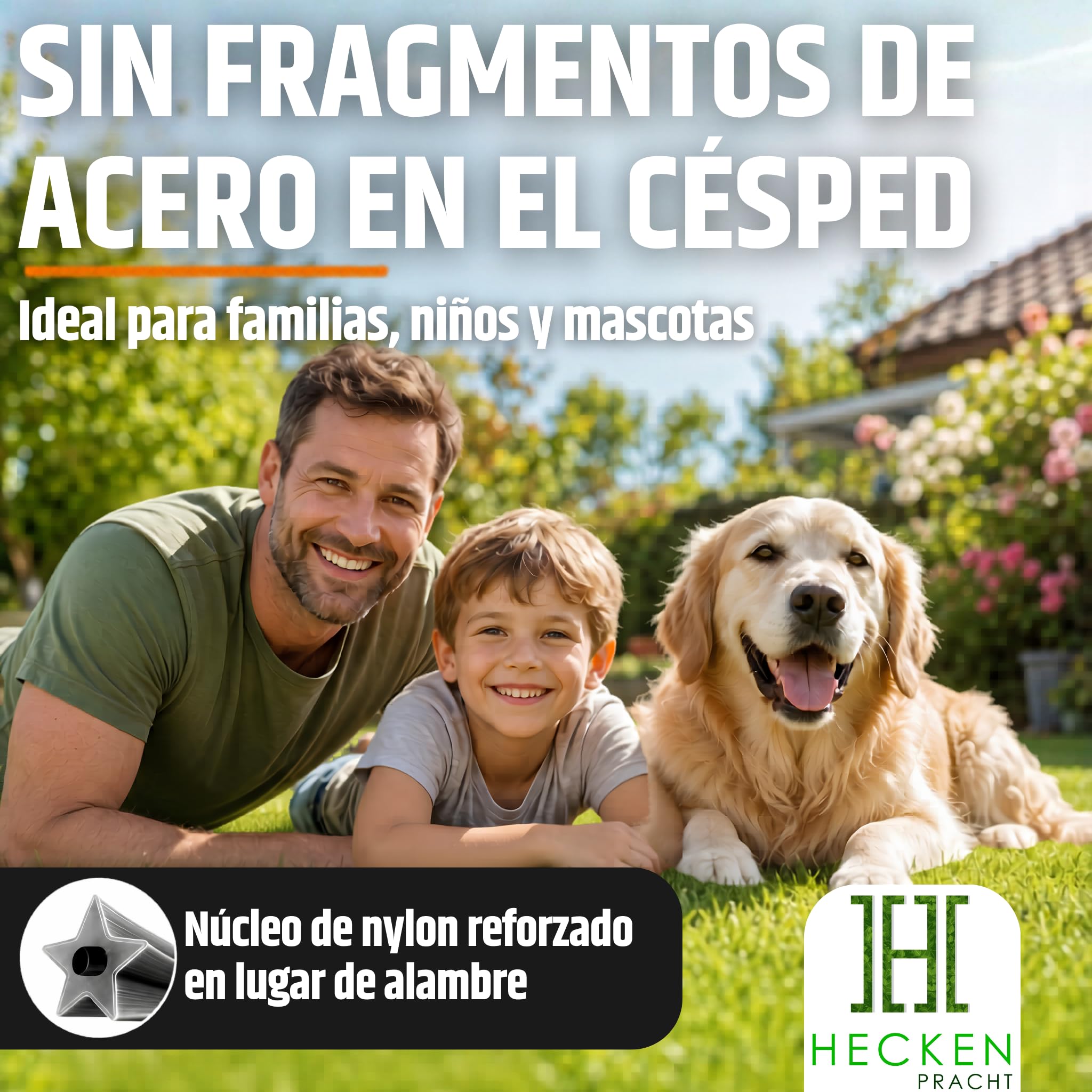 Heckenpracht® Hilo desbrozadora con núcleo reforzado 3mm ⌀ x 100m | perfil estrella extra afilado | hilo para desbrozadora | hilo para cortabordes | hilo nylon
