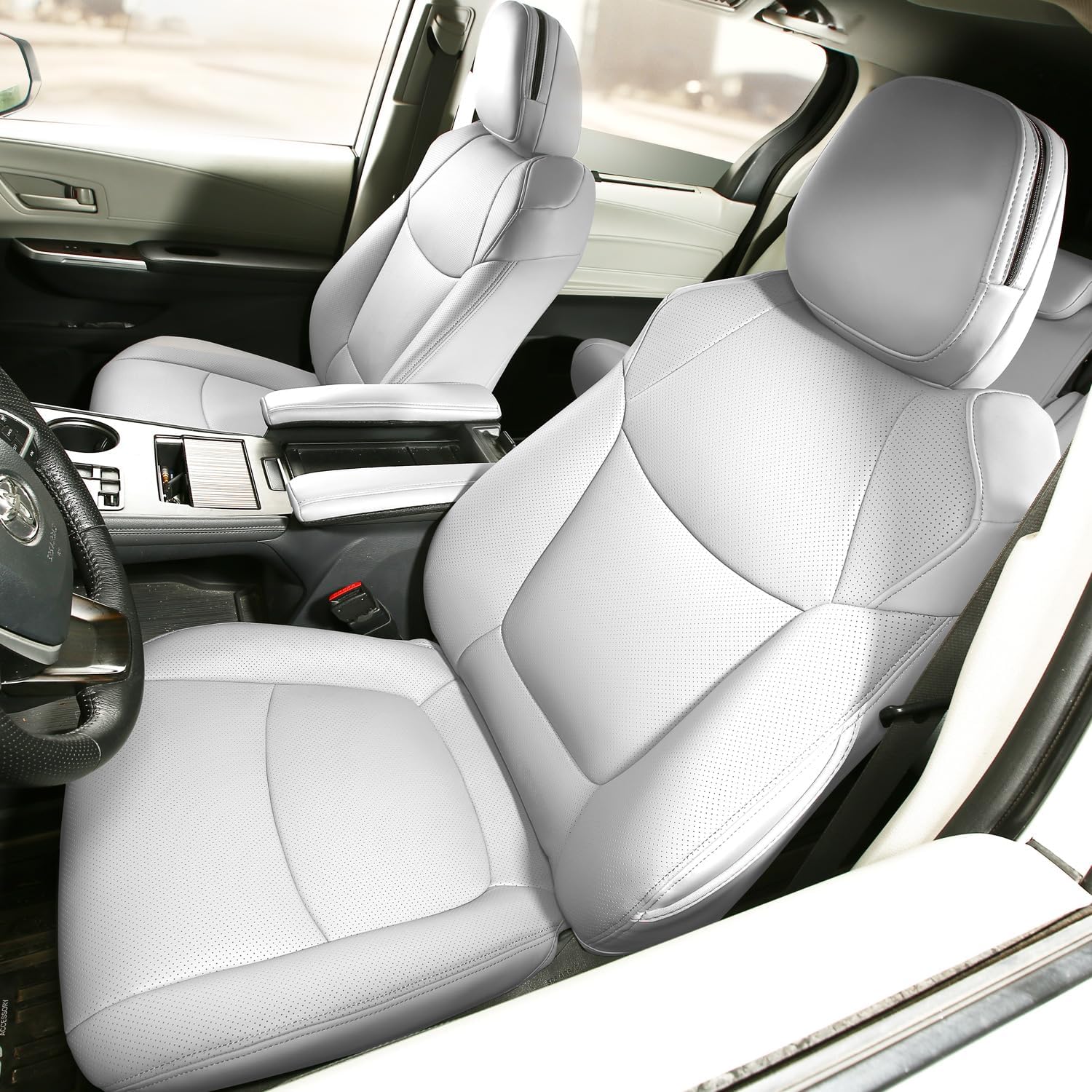 dangdangdang Custom Seat Covers for Toyota Sienna 2024, 2025,Select Models (White, 8-Passenger(Without footrest))