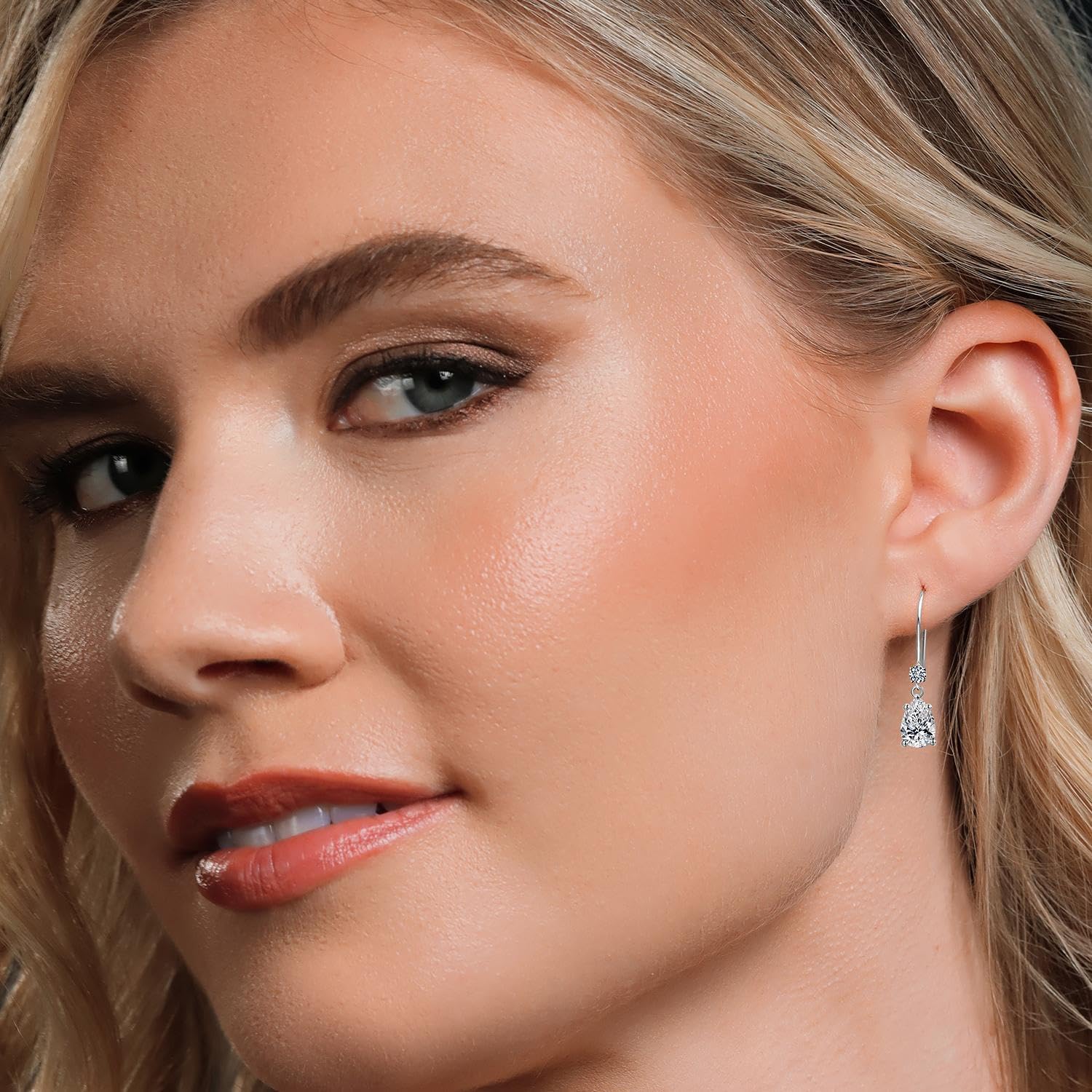 Gem Stone King 1.53 Cttw Lab Grown Diamond Dangle Earrings for Women | 14K White Gold | Pear Shape Center Diamond 0.70 Ct | IGI Certified | E-F Color | VS1-VS2 Clarity - Image 3