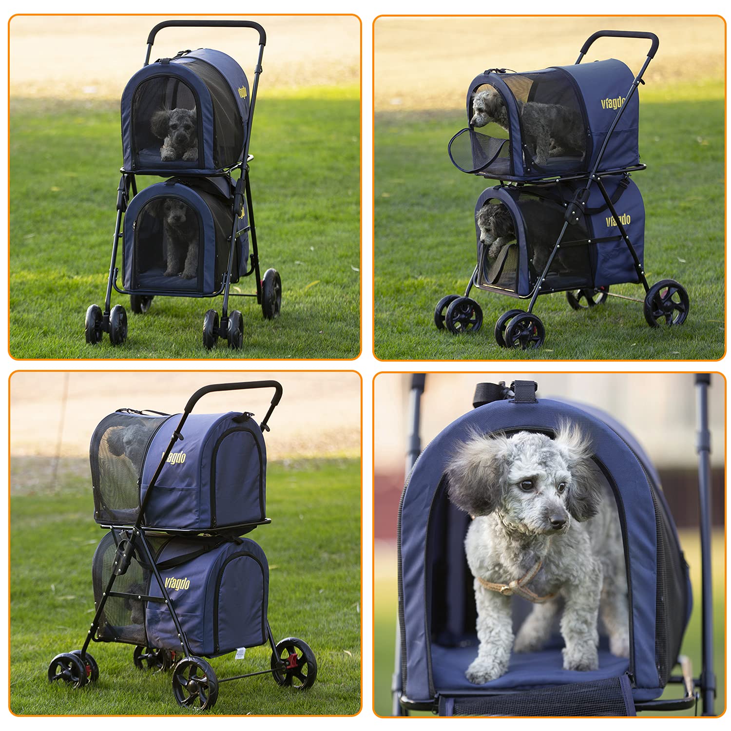 VIAGDO Double Pet Stroller for 2 Dogs & Cats, 4 Wheels Dog Strollers for Small Dogs, Folding Travel Cat Stroller with Suspension System for Small Medium Dog Cat Pet Carrier Strolling : Pet Supplies
