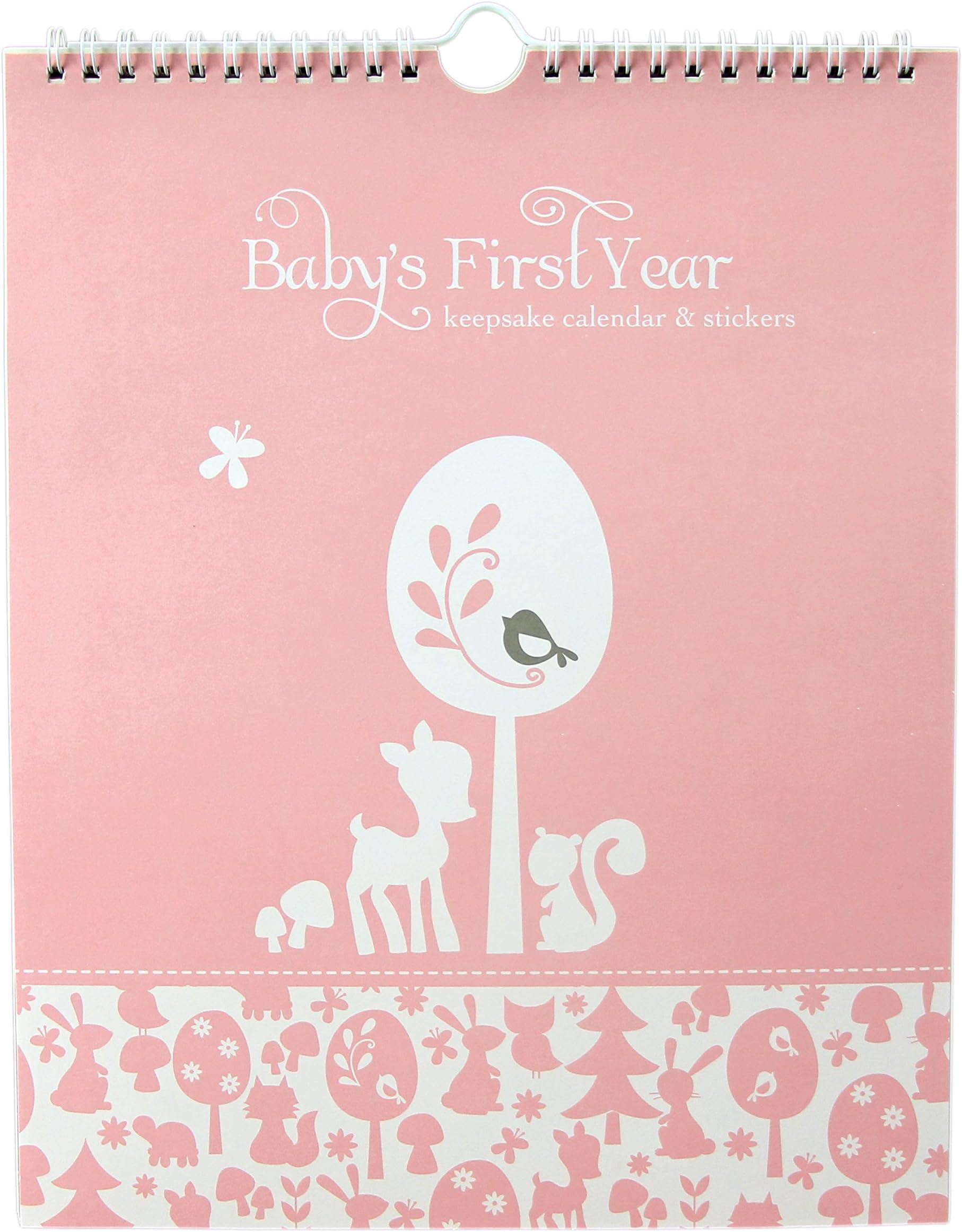 Baby's First Year Calendar Keepsake with Milestone Stickers "Woodland Baby" Baby Girl Record Keeping Calendars