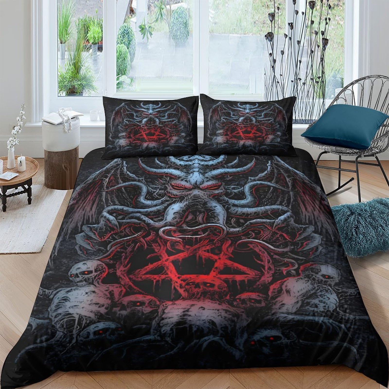 Ctjqhvkz Style-10 3D Printed Gothic Skull Fitted Sheet Microfiber Red Black Spider Web Mattress Cover Bedroom Decor Single（135X200cm）