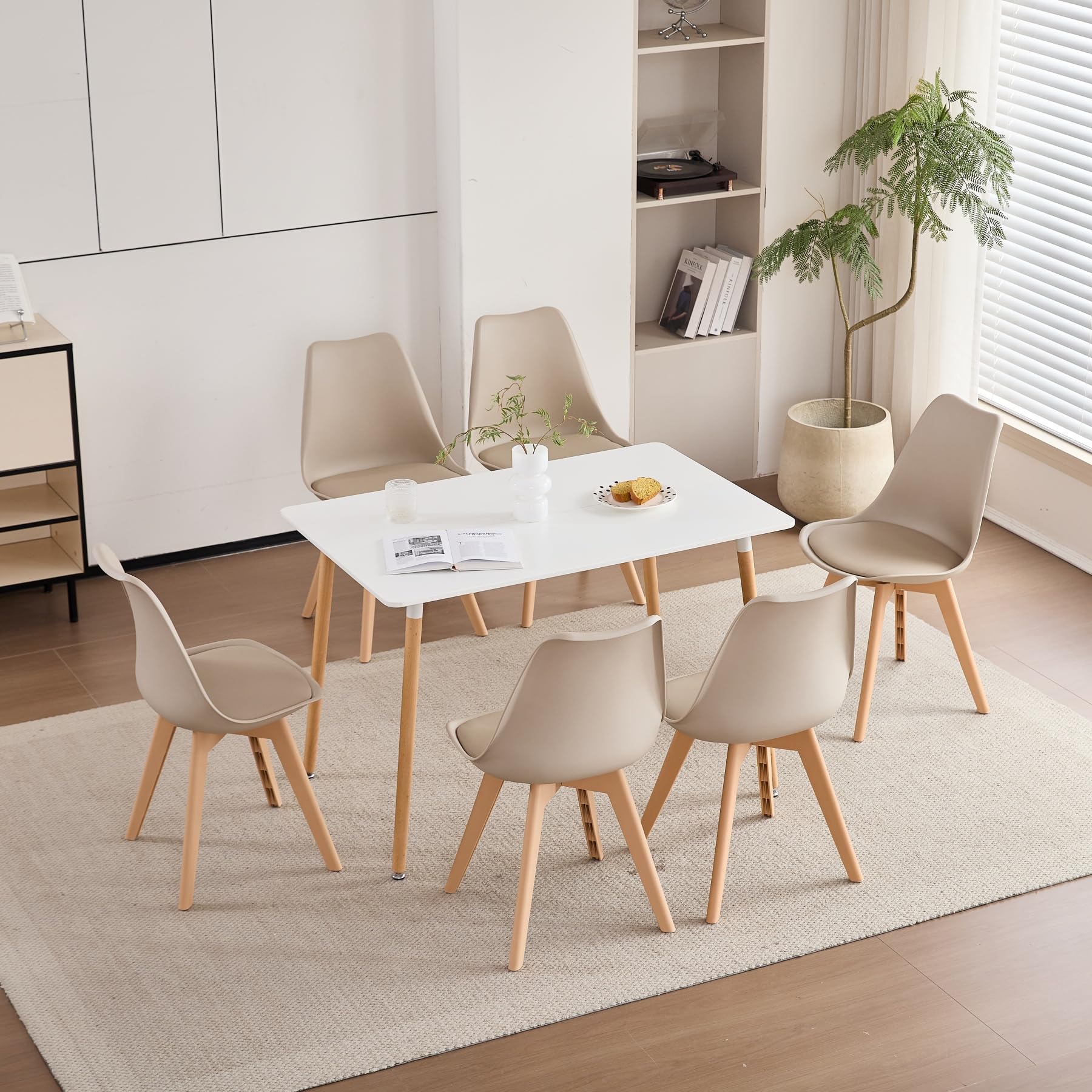 Set di 6 sedie da cucina in stile nordico, Gambe in plastica color kaki, sedili imbottiti in similpelle, Adatte per Sala da Pranzo, Soggiorno, Cucina, Camera da Letto-Cachi