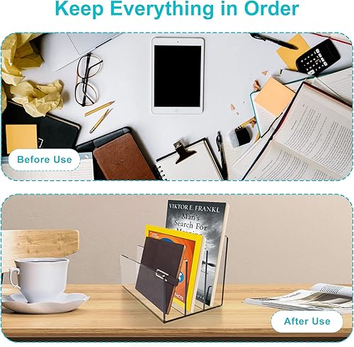 Miniatura 3 de Soporte de archivos de acrílico de 3 secciones, organizador de archivos transparente para escritorio, apto para organizador de archivos de oficina,