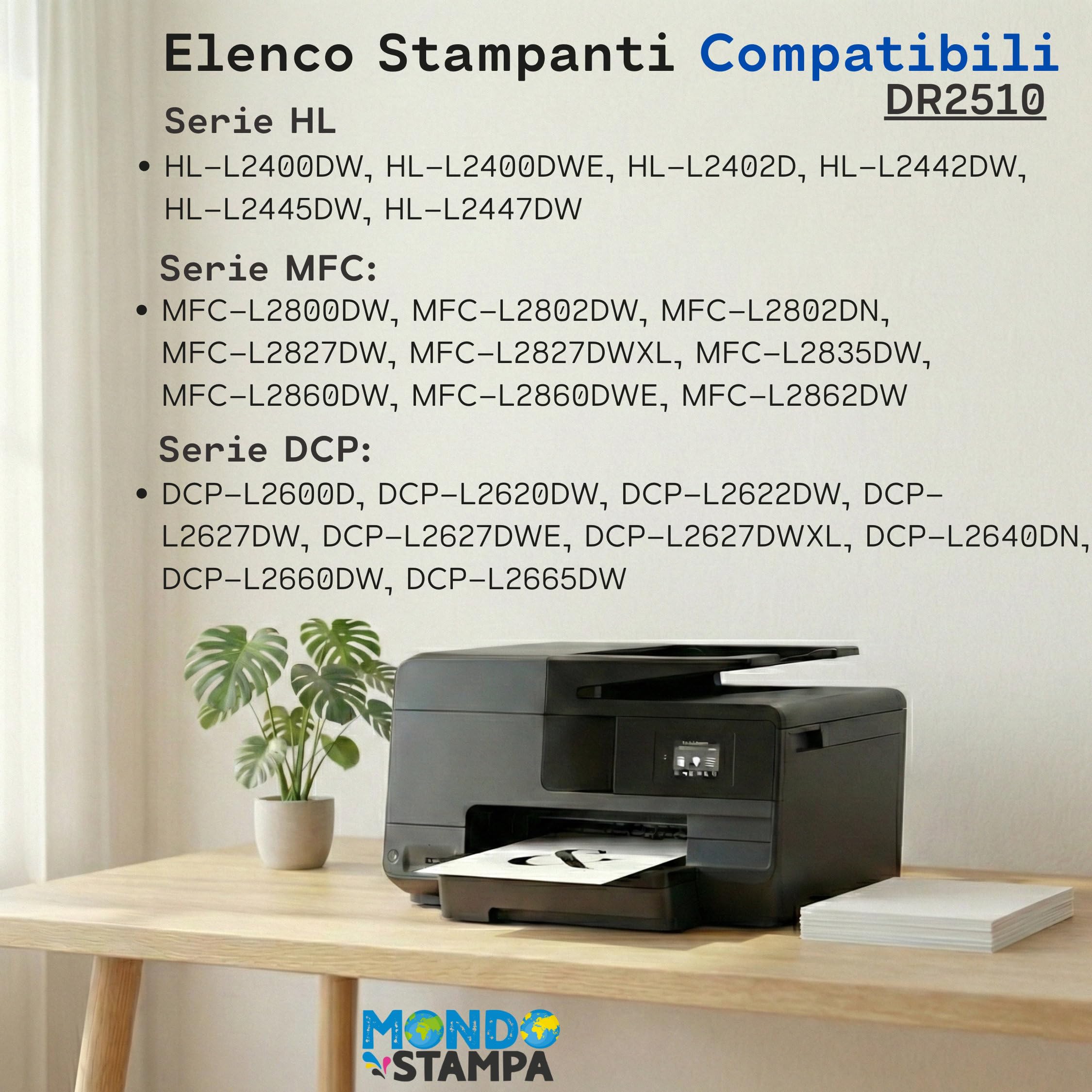 DR2510 (15000 copie) Compatibile DRUM fotounità Sostituzione per Brother MFC-L2800DW,L2827DW,L2827DWXL, L2835DW, L2860DWE DCP-L2660DW,DCP-L2620DW,DCP-L2627DWE (1, BK)