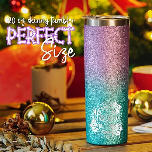 Miniatura 2 de Onebttl Regalos de calavera de azúcar para mujer, Día de los Muertos, vaso de viaje delgado de 20 onzas con tapa, cepillo y pajilla, regalos