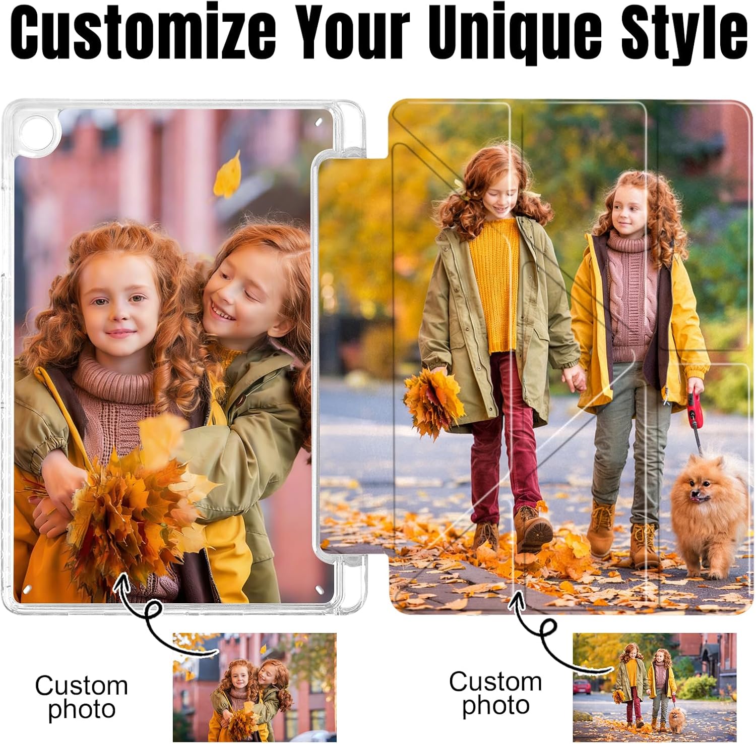 Custom Pictures Personalized Case for Samsung Galaxy Tab A9+/A9 Plus 11 inch(2023), Built-in Pencil Holder, Customized Photo Galaxy Tablet Case with Shockproof Protective Cover Clear PC Back Shell