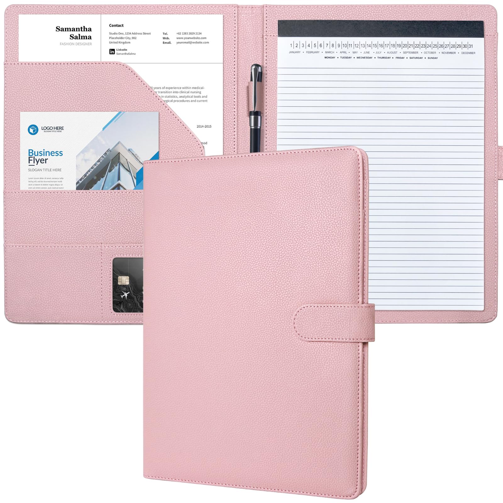 Mymazn Padfolio Portfolio Folder, Faux Leather Interview Resume Folder with Document Organizer & Business Card Holder, Letter-Sized Notepad Legal Pad