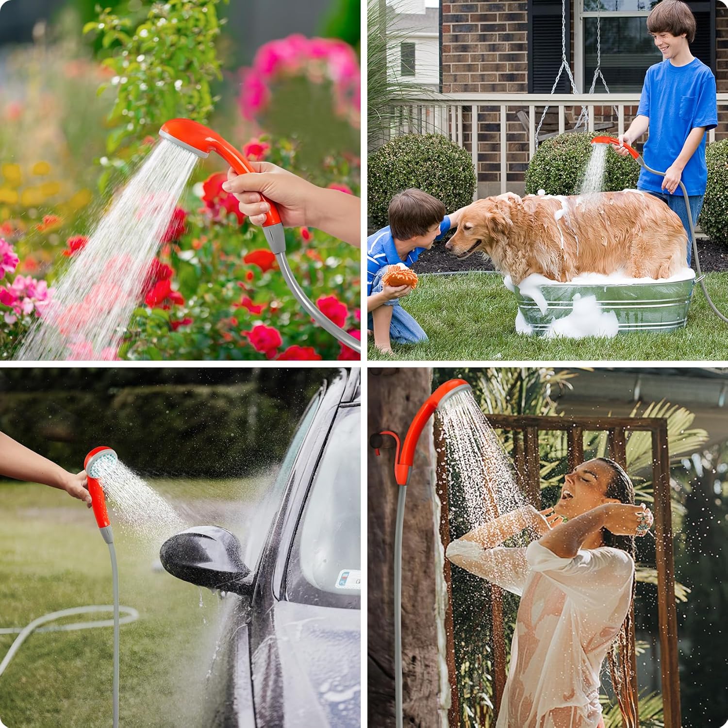 Portable Shower for Camping, Outdoor Electric Shower Rechargeable Battery with LED Light, Showers Pump for Camping, Hiking, Traveling, Car Washing, Pet Bath
