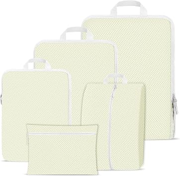 Compression Packing Cubes for Suitcases,Suitcase Organiser Bags,Travel Packing Cubes Compression Set for Backpack,Packing Organisers,Waterproof Travel Organiser Packing Bags 5, Beige