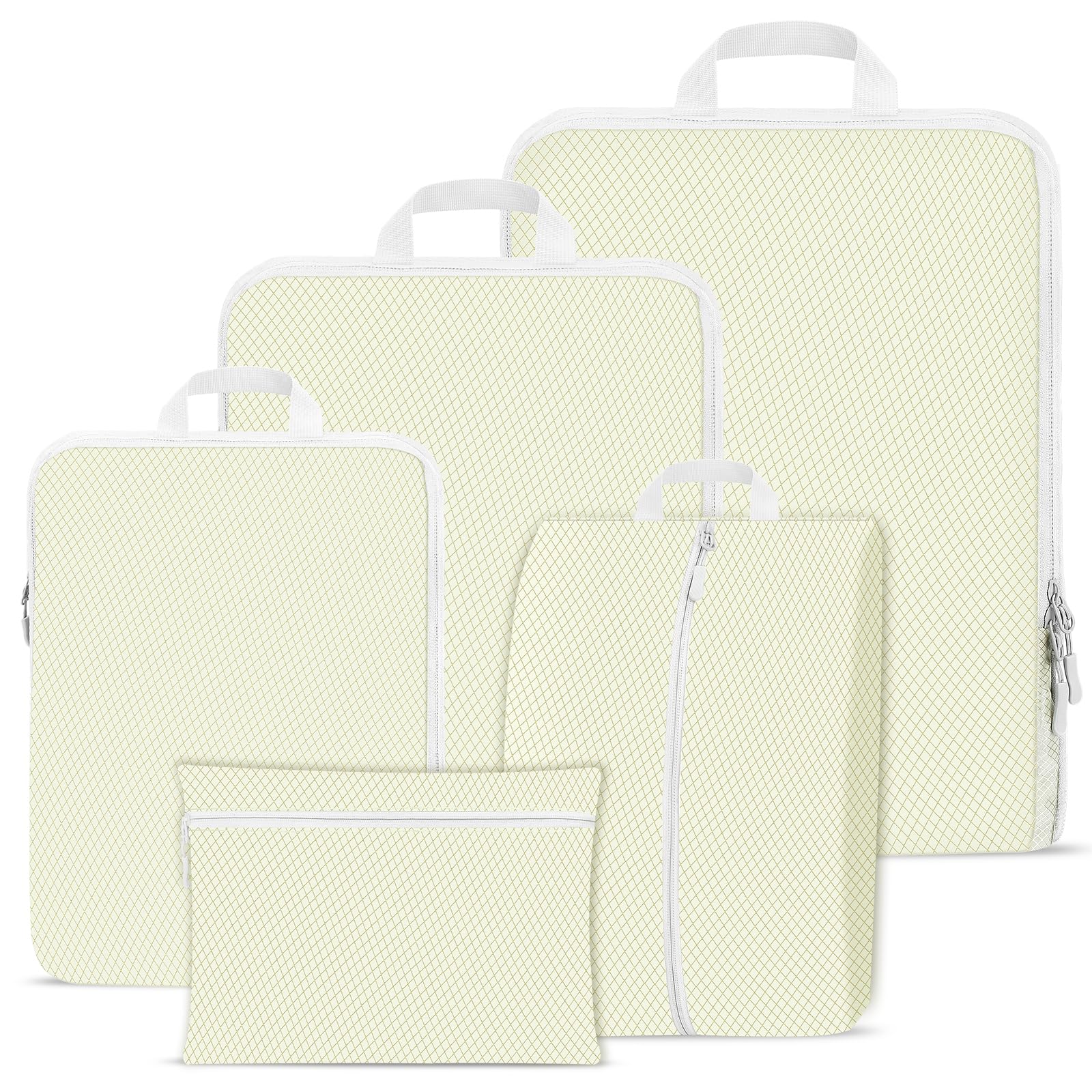 Kiamxne Beige Compression Packing Cubes For Suitcases,Suitcase Organiser Bags,Travel Packing Cubes Compression Set For Backpack,Packing Organisers,Waterproof Travel Organiser Packing Bags (, 5 Pack)