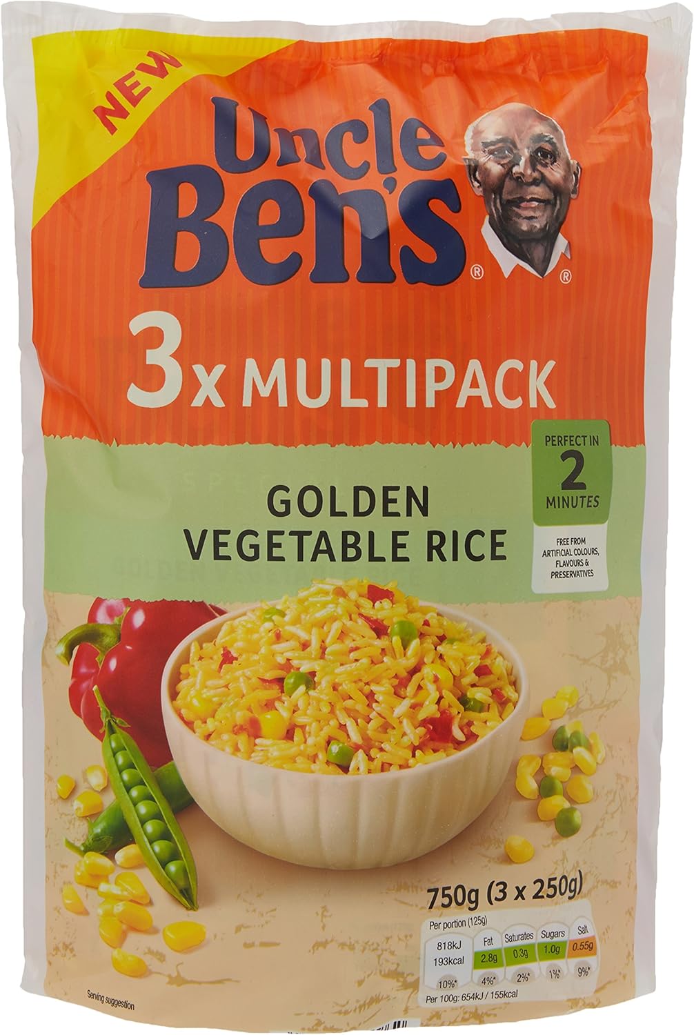 Uncle Ben's Microwave Golden Vegetable Rice 3 x 250g Multipack Pouch Amazon.co.uk Grocery