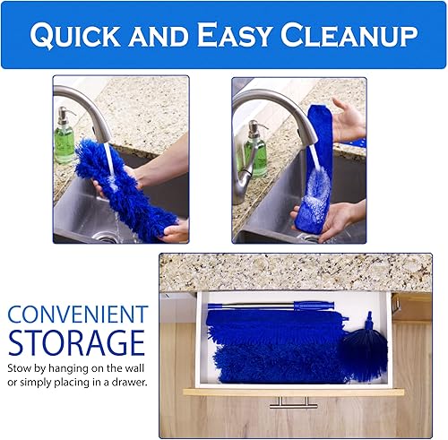 Miniatura 6 de Plumero de microfibra con poste de extensión, juego de 4 plumeros, se extiende de 15 a 80 pulgadas, limpiador de ventilador de techo, perfecto para
