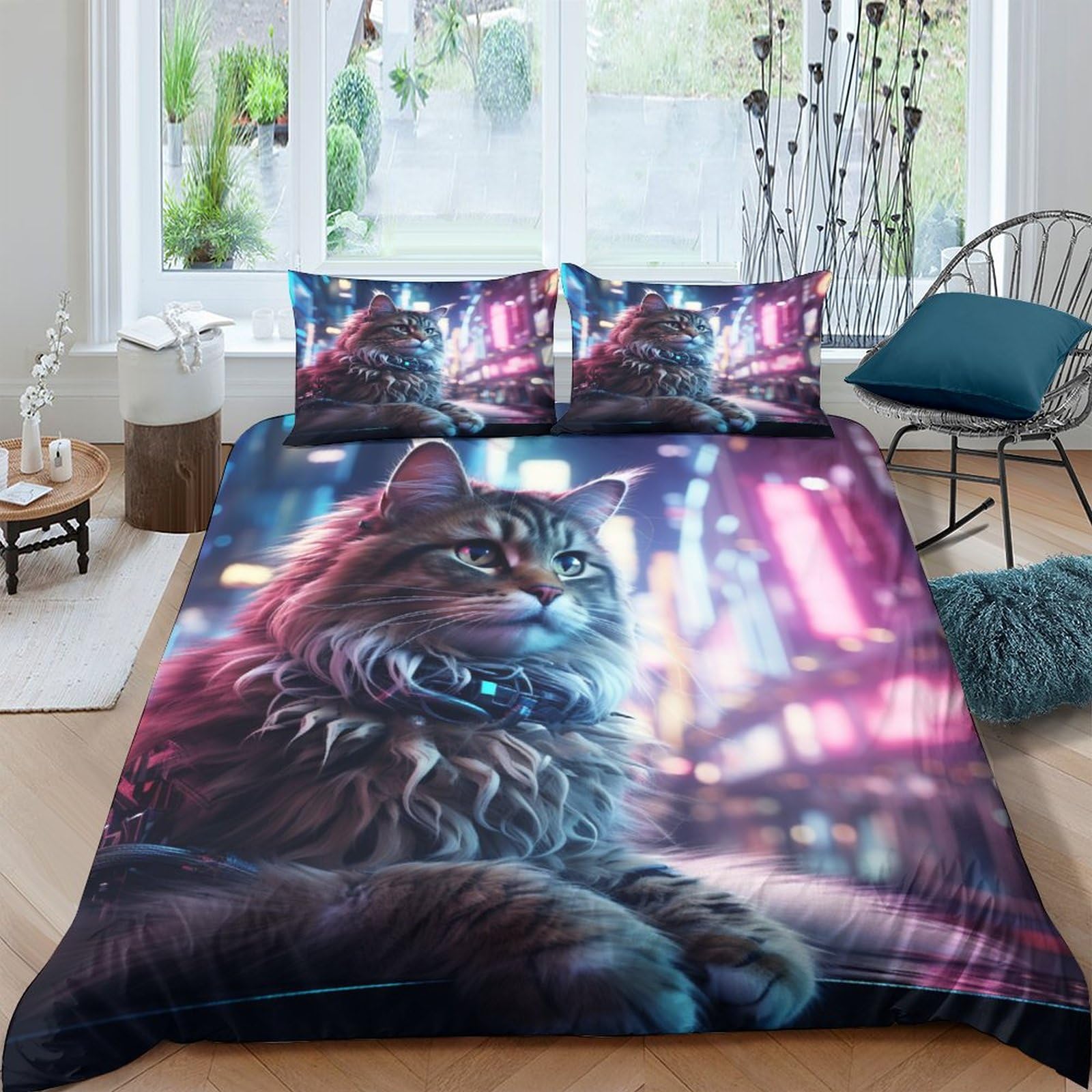 Parure de lit chaton 220x240cm avec housse de couette 3D IOFEER