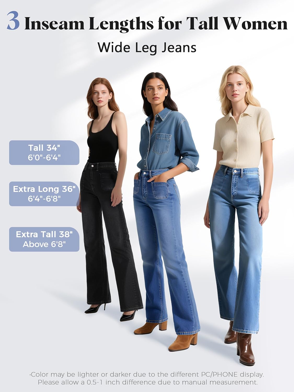 SEVEGO Tall Women's 34"/36"/38" Inseam Wide Leg Jeans High Waisted Stretchy Straight Loose Trendy Denim Pants Pockets - Image 4