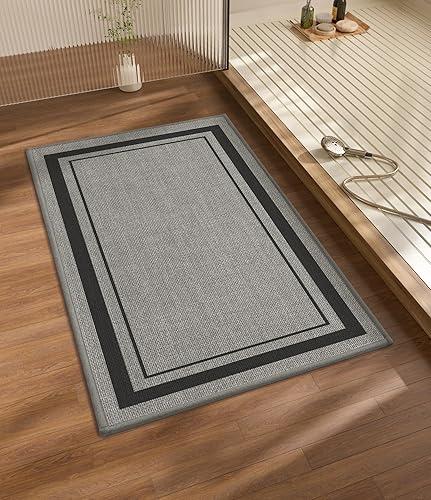Miniatura 58 de chakme Juego de 2 alfombras de baño ultrafinas, absorbentes, antideslizantes, lavables a máquina, color beige oscuro, 17 x 24 pulgadas + tapete para