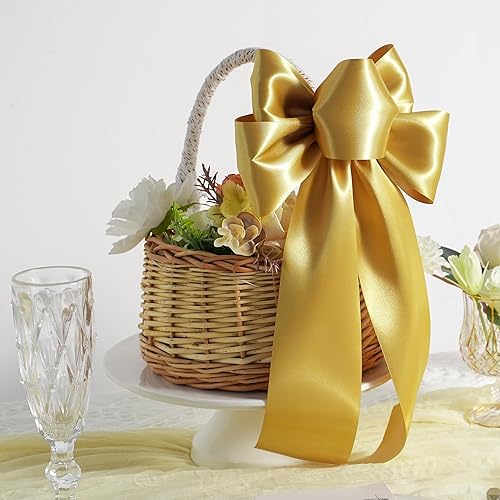 Miniatura 4 de MEEDEE Cinta de satén dorada Lux - Cinta de satén de doble cara de 3 pulgadas, cinta de Navidad dorada por 10 yardas, cinta dorada ancha para