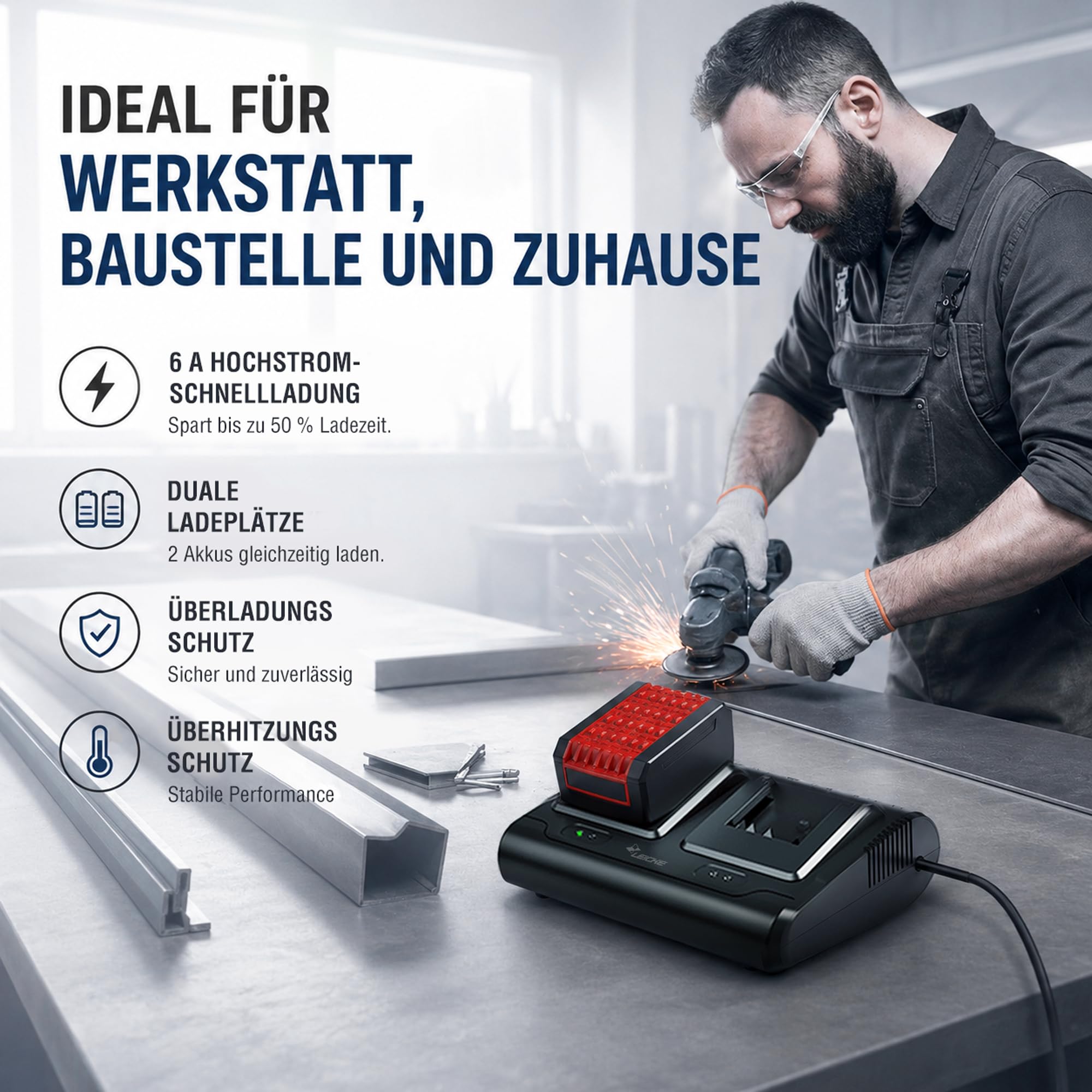Cargador doble para baterías Bosch Professional de 18 V, repuesto para GAL 18V-40, GAL18-80 GAL 18V-160, GAL 18V6-80, EXAL18V2-320, compatible con Bosch GBA/Core/ProCORE 18V