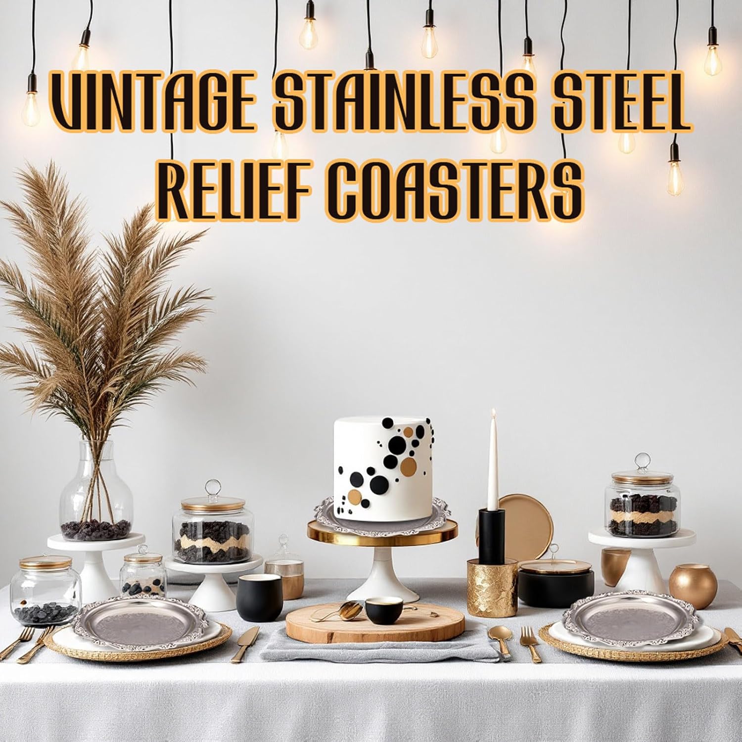 2pcs Decorative Serving Trays with Holder Antique Trinket Dish Jewelry Storage Tray Coffee Table Tray Dessert Plate for Birthdays Weddings Parties (Platinum)