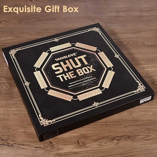 Miniatura 7 de Vamslove Juego de dados Shut The Box para 2 a 8 jugadores, mesa de madera mejorada con 16 + 6 dados, juego educativo para adultos, instrucciones
