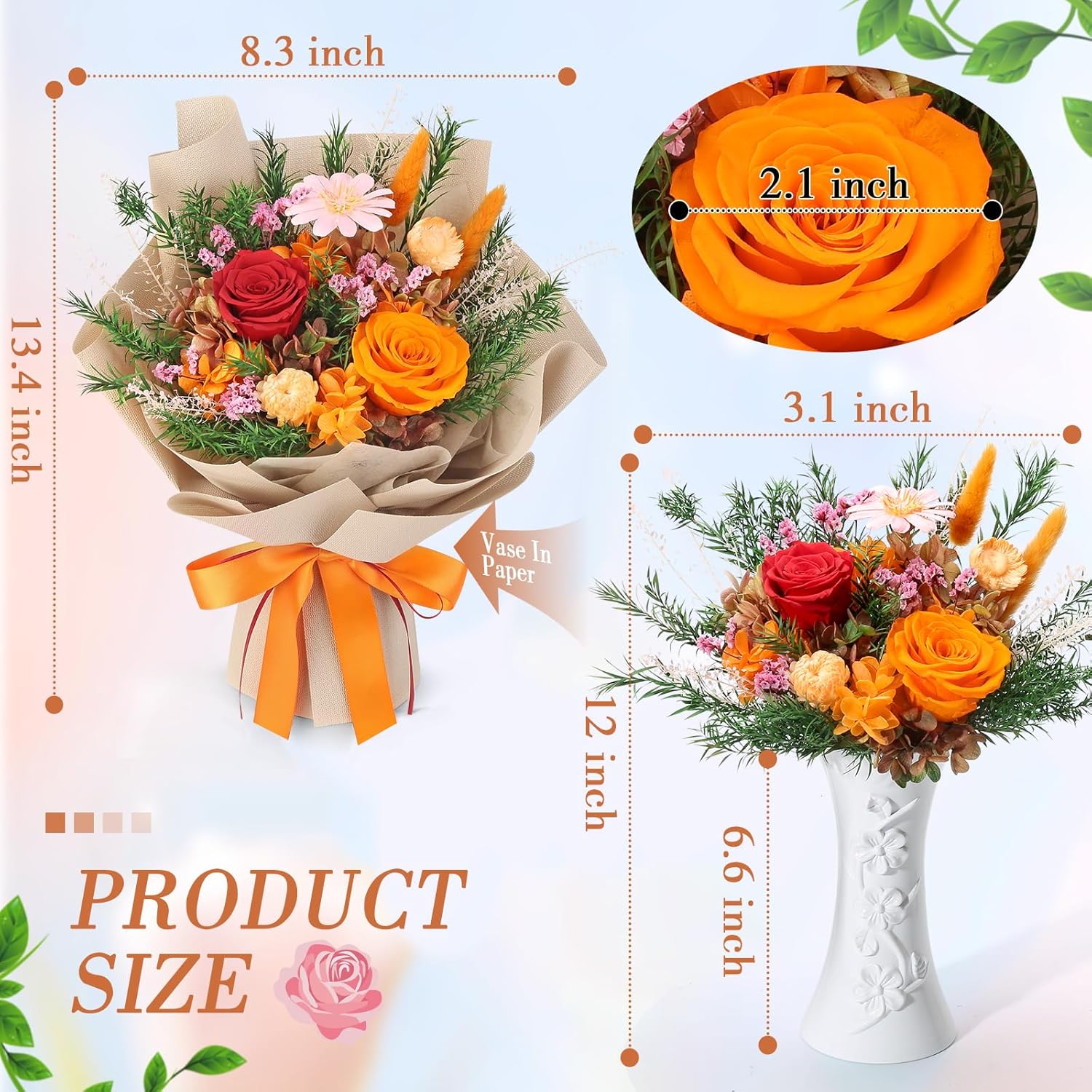 Bloom's Diary Preserved Flowers Bouquet, Flowers for Delivery Prime, Birthday Gifts for Women, Wife, Mother, Her (Orange) - Image 2