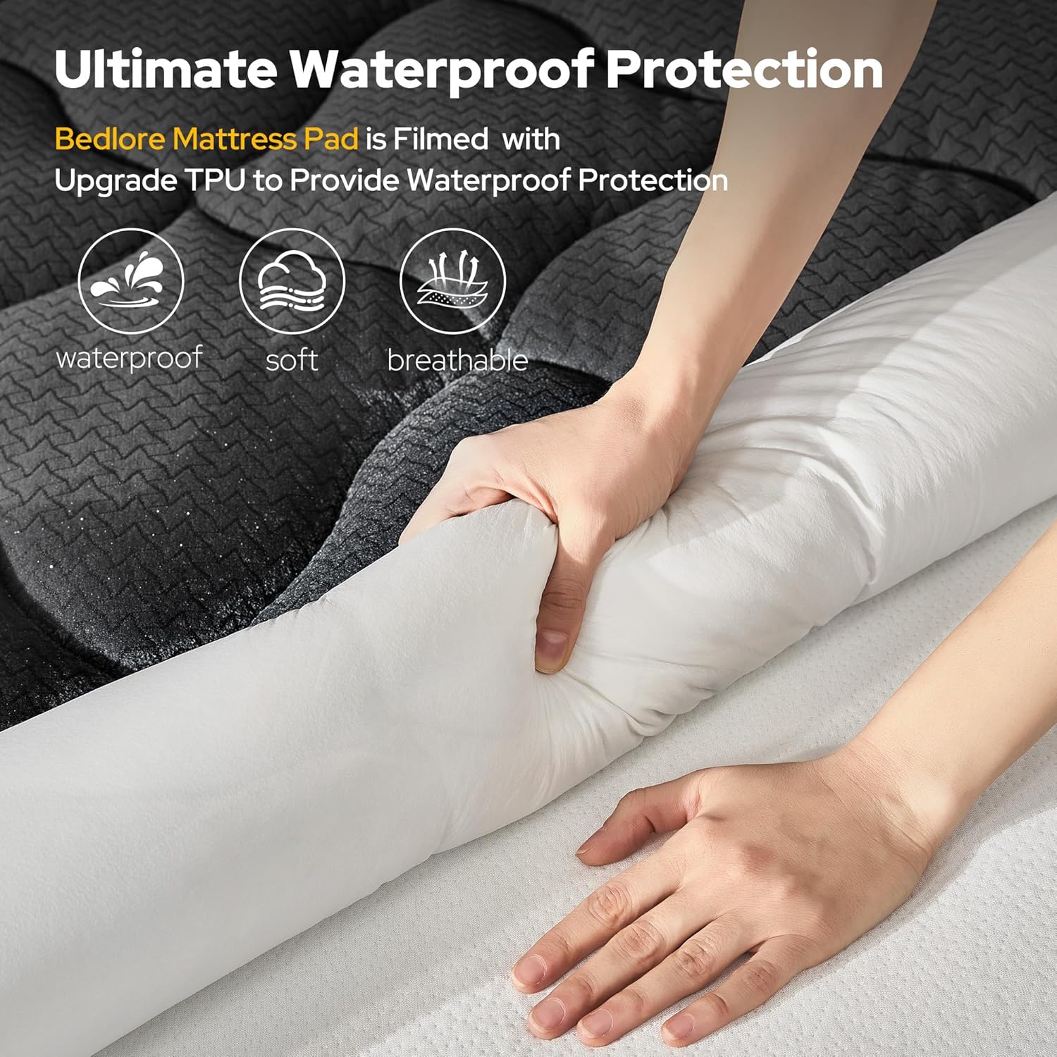 BEDLORE Waterproof King Mattress Pad, Quilted Fitted Mattress Topper with Deep Pocket 6"-18", Breathable & Noiseless Mattress Protector Bed Cover Padded, Machine Washable