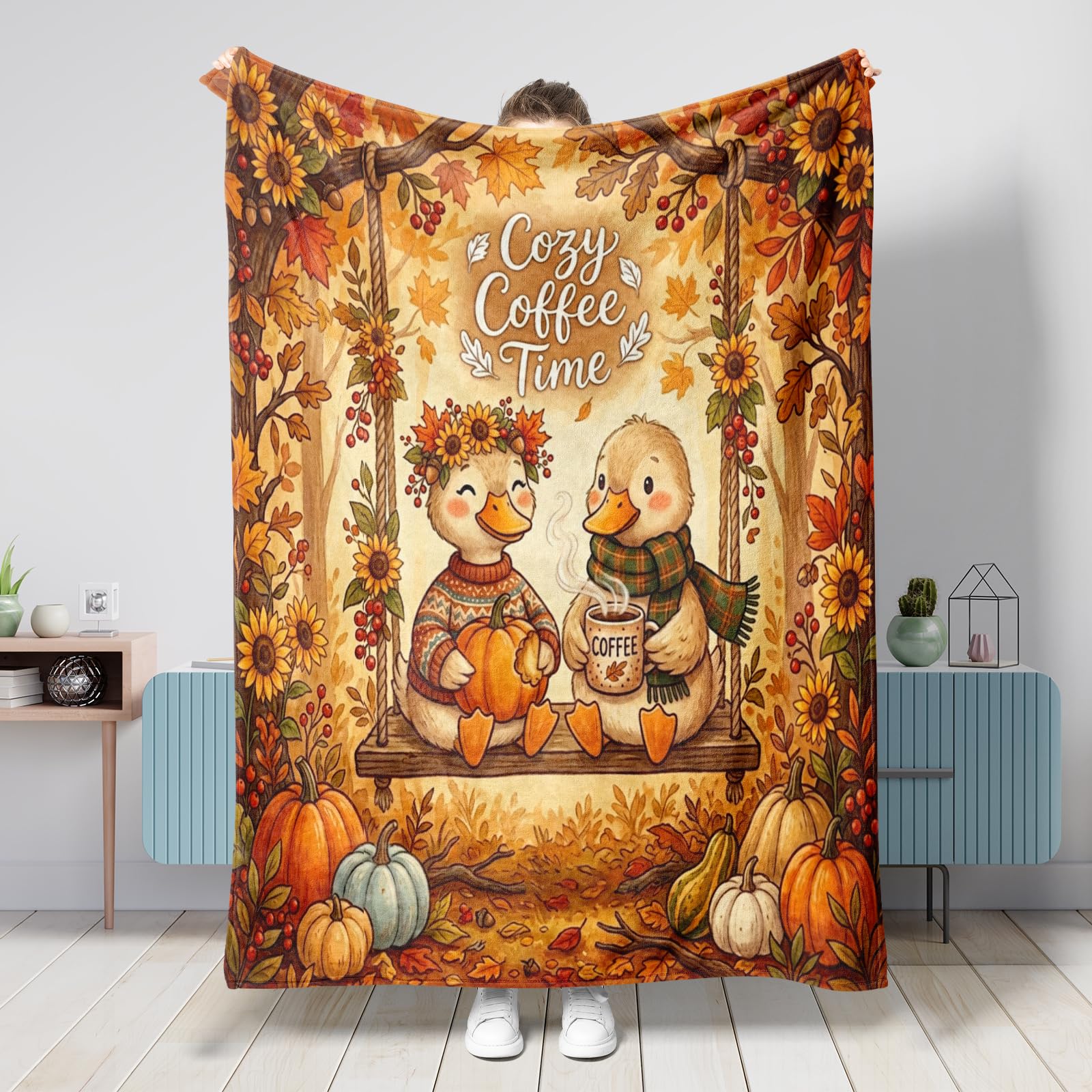 Couverture d'automne douce plaid canapé grand format motif citrouille