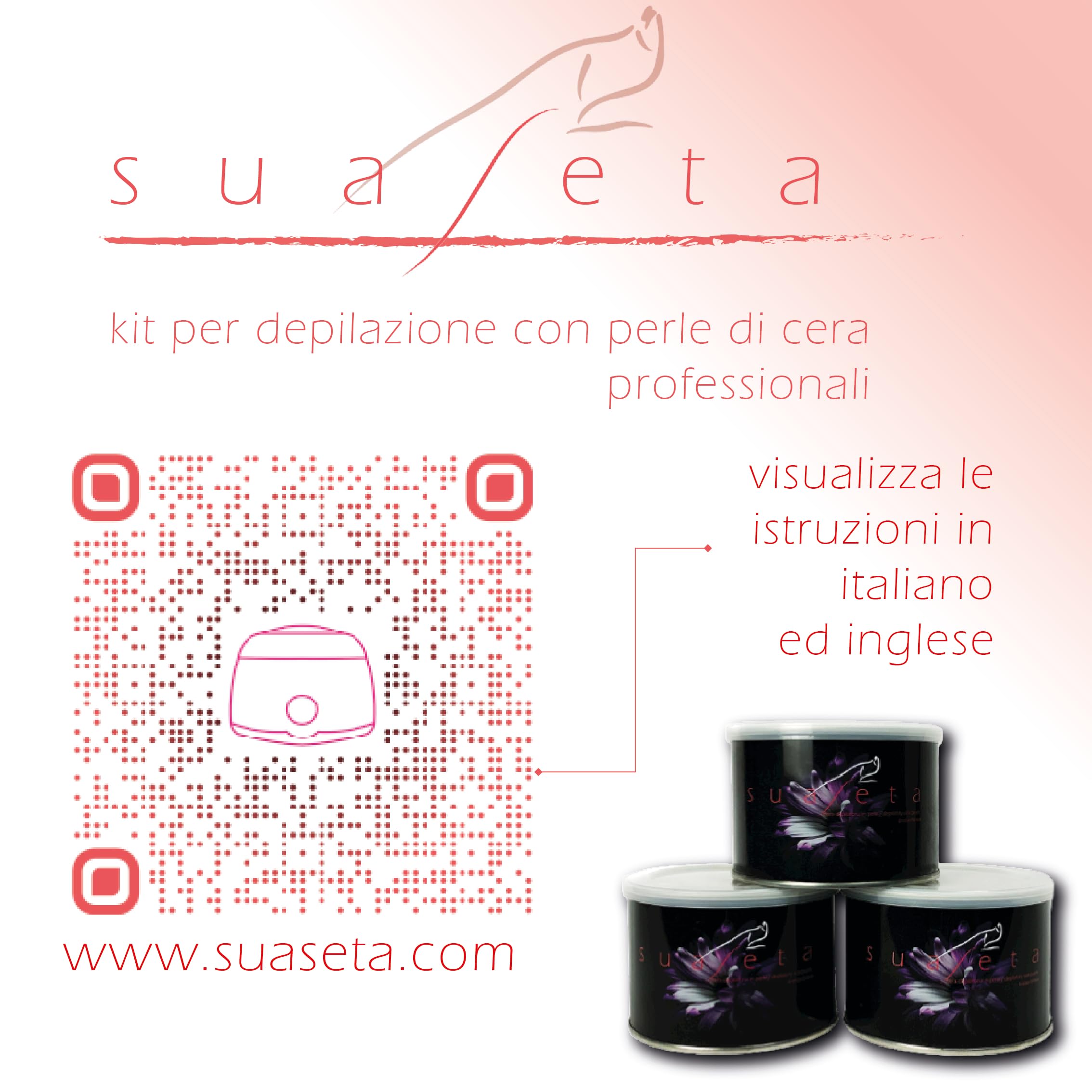 Suaseta, Kit Depilazione Cera Brasiliana, Scaldacera Professionale con Ceretta Italiana in Perle, Indolore, Kit Completo Fornello Scalda Cera Elettrico per Depilazione Uomo e Donna