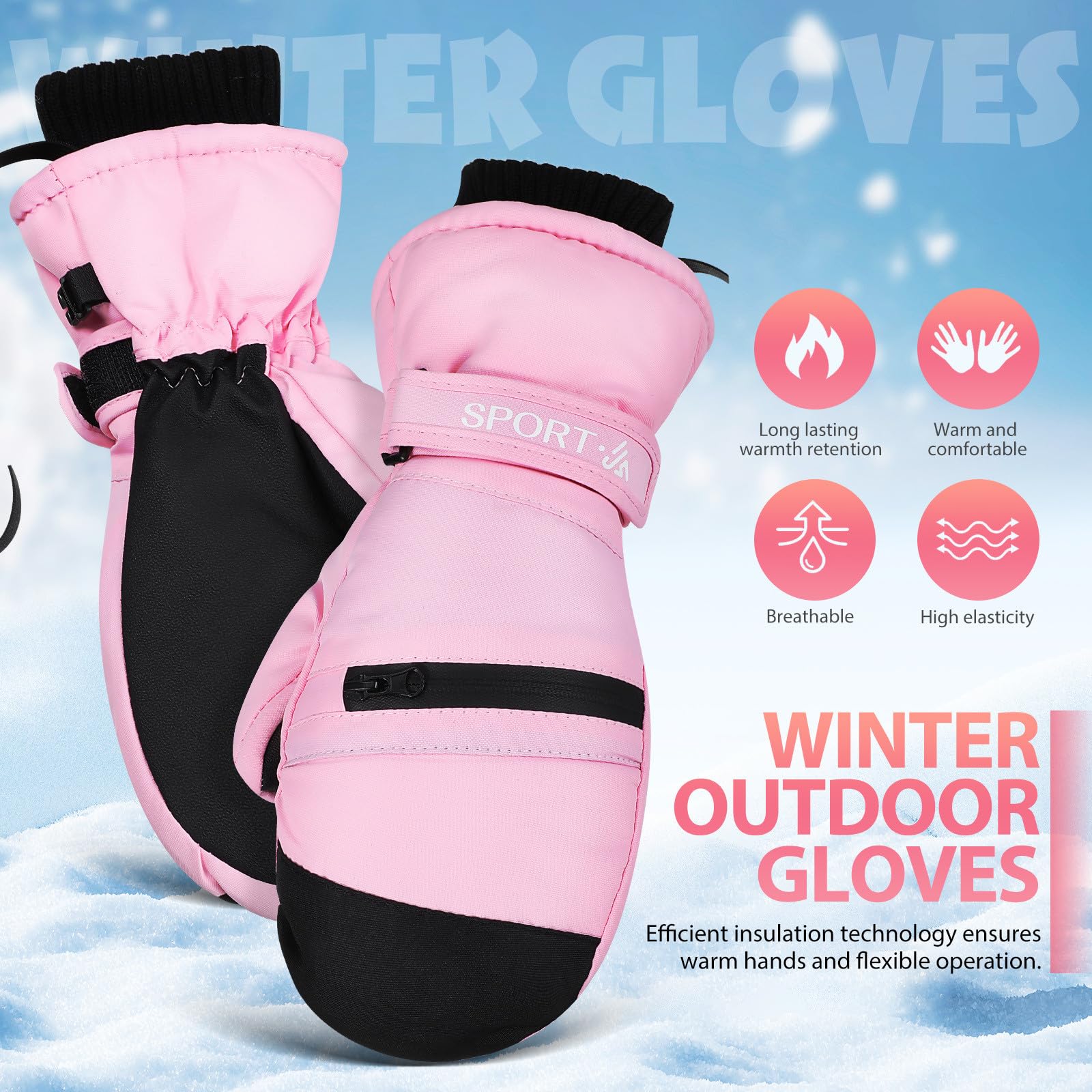 Kichvoe Guantes de Invierno Impermeables: 1 par de Guantes de Nieve Aislantes con Pantalla Táctil para Esquiar, Hacer Snowboard, Senderismo Y Actividades Al Aire Libre. Muñeca Ajustable, Talla L.
