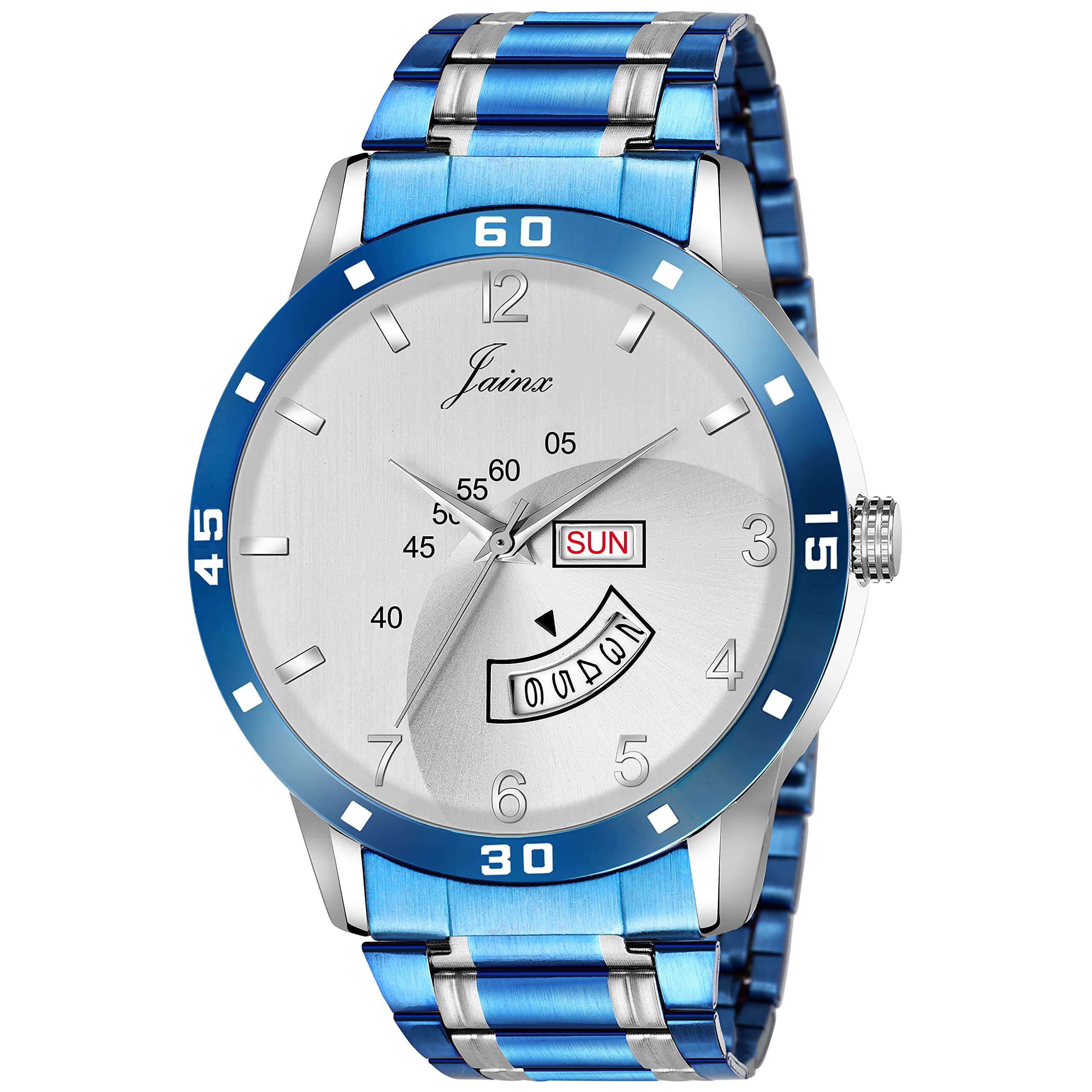 jainx Sports Silver - Blue Stainless Steel Analog Wrist Watch for Men - JM1160 (B09DPS3YN2) Amazon Price History, Amazon Price Tracker