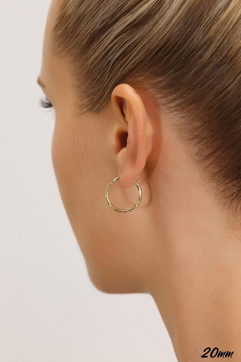 10K Yellow Gold Hand Engraved Full Diamond-cut Round Hoop Earrings, Secure Latch Back Closure - Image 4