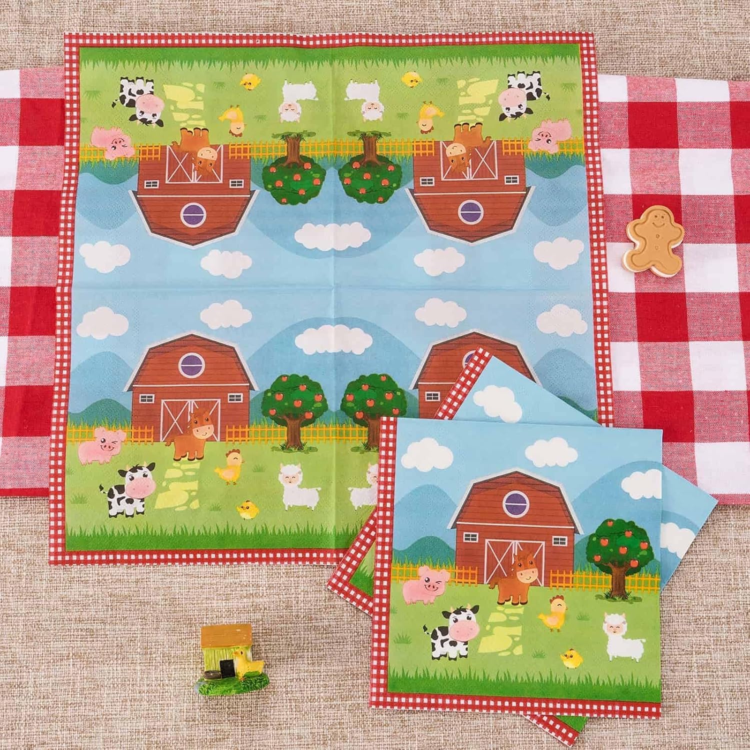 WERNNSAI Farm Birthday Decorations - 50 Pack Farm Animals Napkins Barnyard Animal Party Decorations 3-Ply Farm Paper Napkins for Kids Baby Shower 6.5 x 6.5 Inches