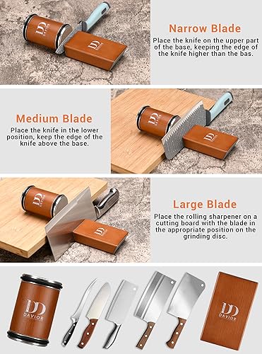 Miniatura 5 de Davior Kit de afilador de cuchillos con discos de diamante, afilador de cuchillos magnético de 15 y 20, herramienta de rodillo para cocina y