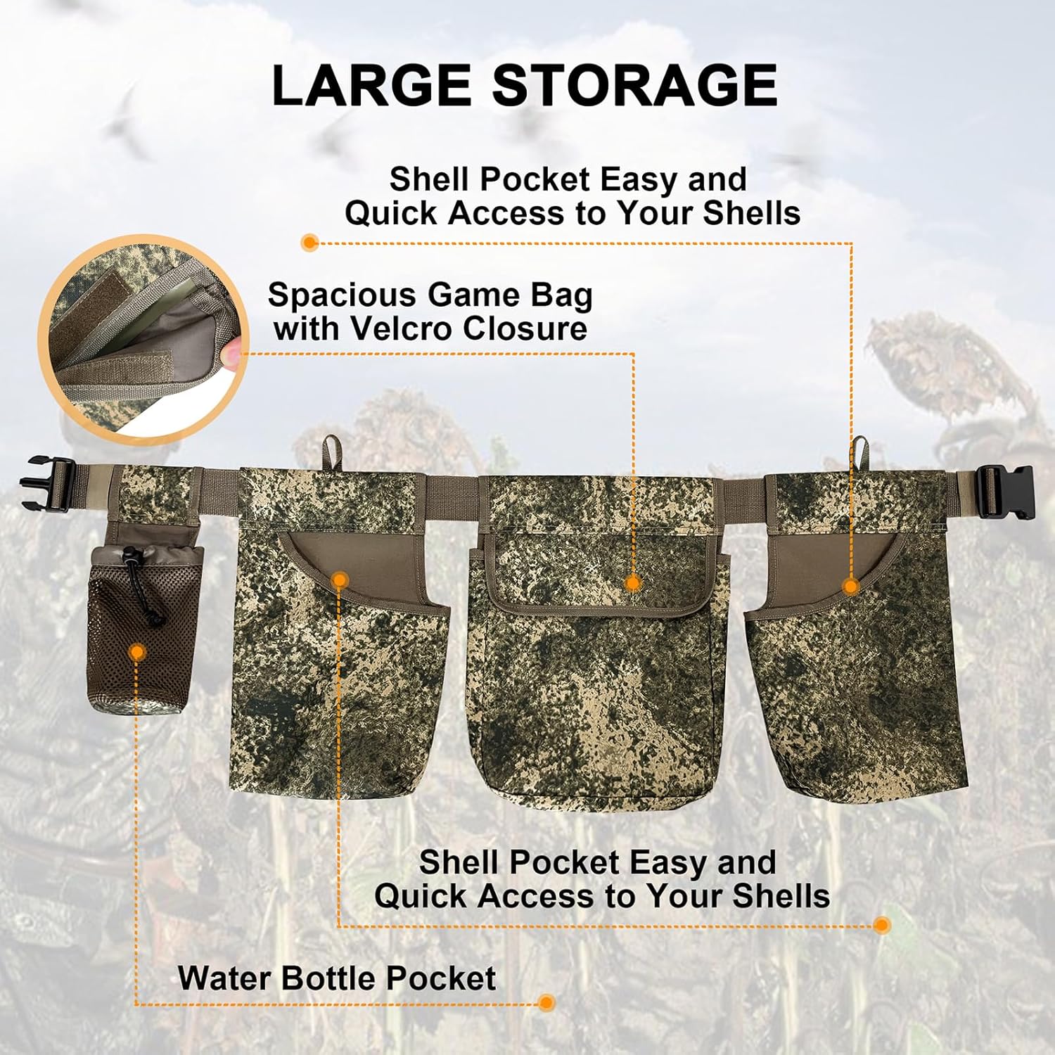 Hunting Pack, Adjustable Camouflage Fanny Pack, Fishing Waist Bag with 4 Pockets, 600D Oxford Cloth Waist Bag, Camping Accessories for Outdoor Hiking Fishing Camping
