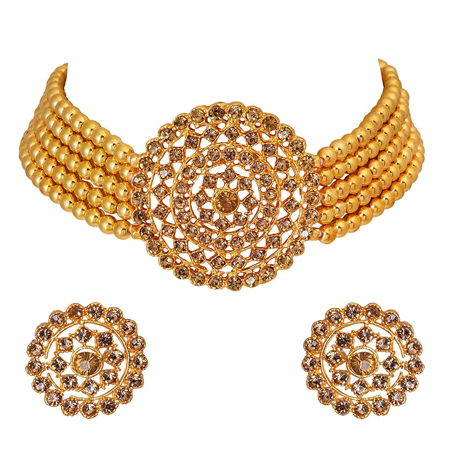 Peora Gold Plated Brass Pearl Diamond Choker Necklace with Round Earrings Traditional Jewellery Set for Womens (B08P5MHT56) Amazon Price History, Amazon Price Tracker