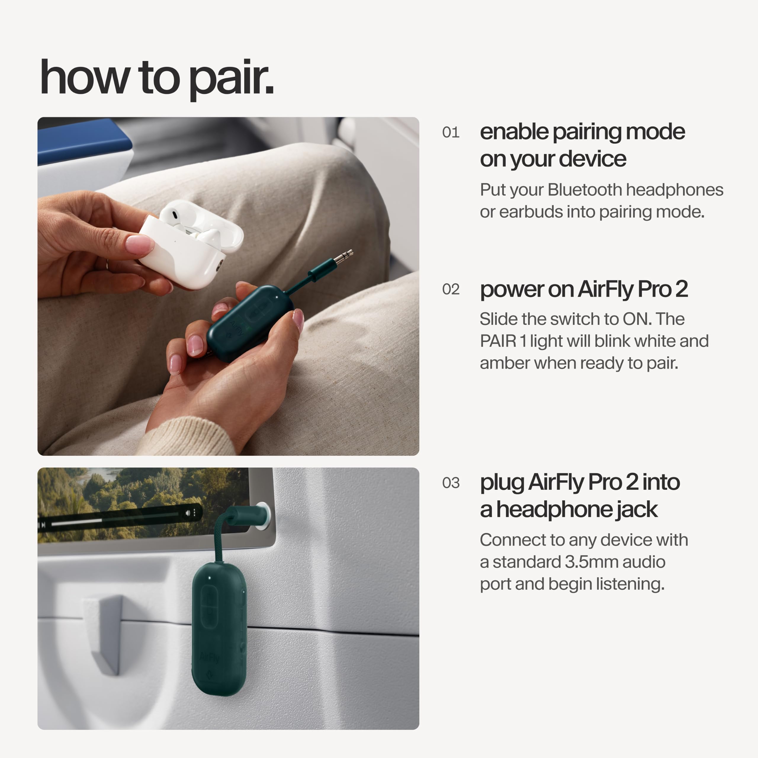 AirFly Pro 2 Frost – Bluetooth-Adapter für Flugzeug, Paar 2 AirPods oder kabellose Kopfhörer – 3,5 mm AUX Bluetooth-Sender für Autos, Boote, Laufbänder, Fernseher – Flugzeugreise-Essentials, Blaugrün