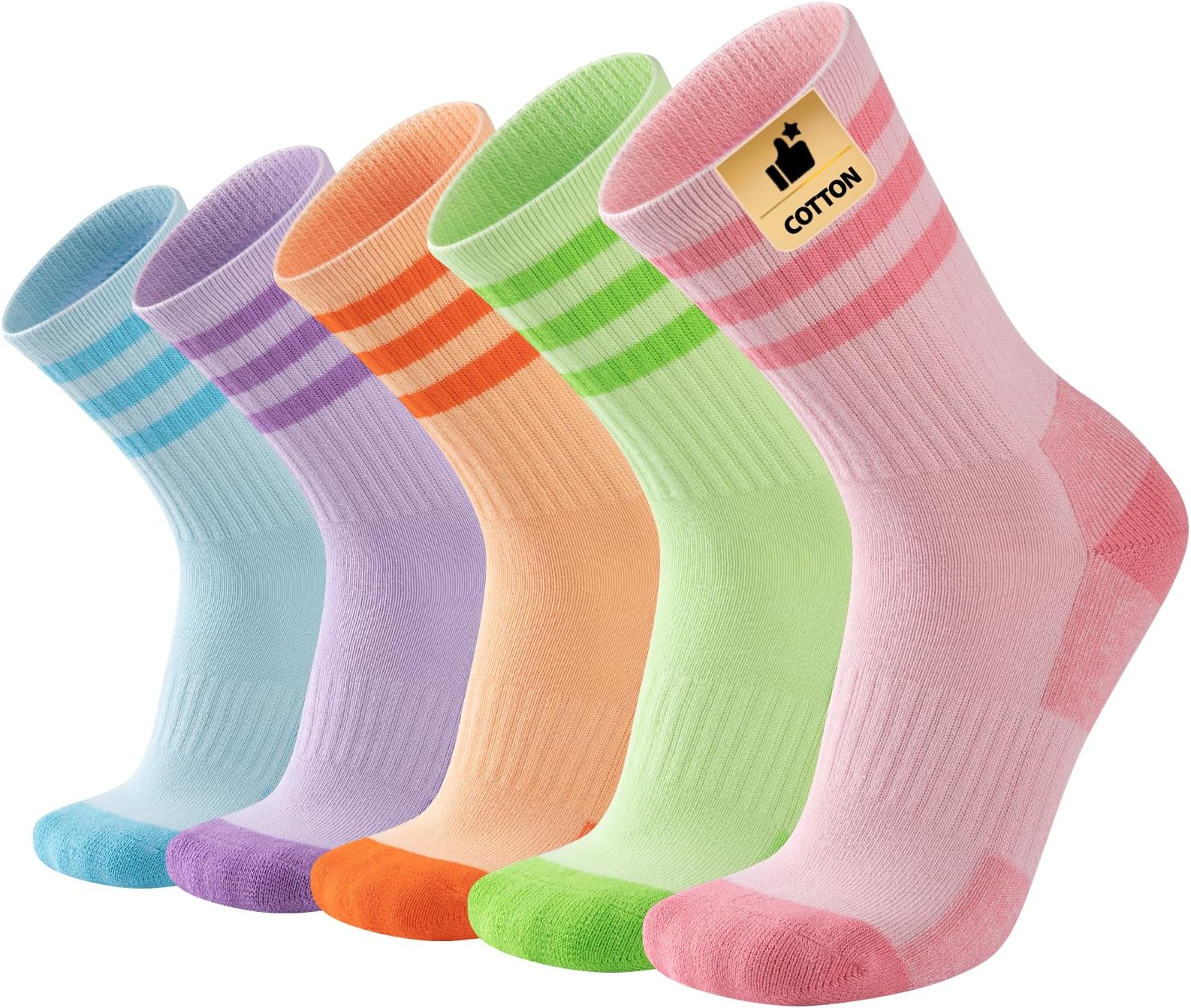 COOPLUS Womens Athletic Crew Socks Cushioned Cotton Wicking Outdoor Recreation Sports Calf Socks 5 Pairs